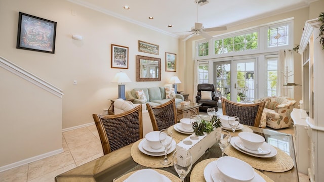 101 Front St Unit 8, Key West, FL 33040 - dining room featuring ceiling fan, crown molding, light tile patterned floors, and recessed lighting