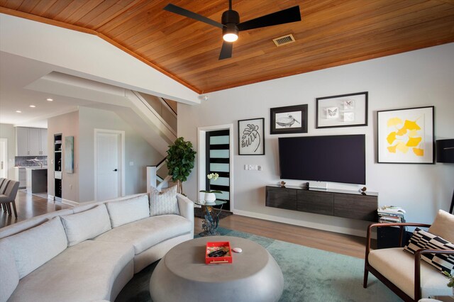 22 Floral Ave, Key Haven, FL 33040 - living room with ceiling fan, light hardwood / wood-style floors, vaulted ceiling, and wooden ceiling