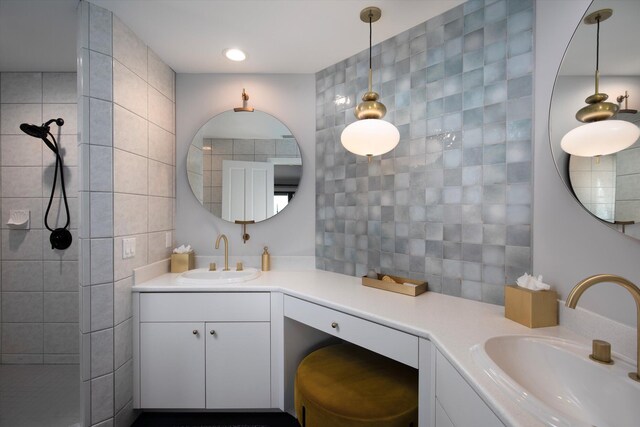 22 Floral Ave, Key Haven, FL 33040 - bathroom with vanity, tile walls, and walk in shower