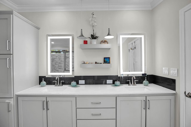 bathroom featuring vanity and crown molding