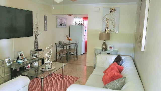 living room featuring ornamental molding