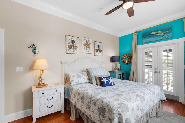 1001 United St Unit B, Key West, FL 33040 - bedroom with access to outside, ornamental molding, dark wood-style floors, and ceiling fan