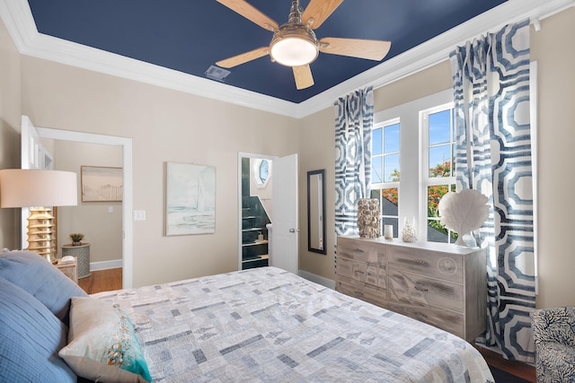 1001 United St Unit B, Key West, FL 33040 - bedroom with ornamental molding, wood finished floors, and a ceiling fan