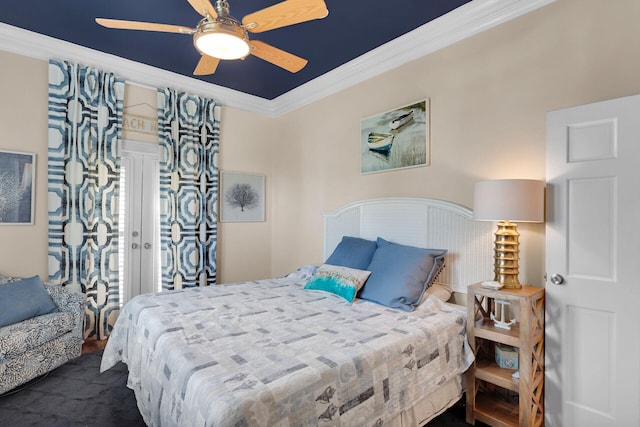 1001 United St Unit B, Key West, FL 33040 - bedroom featuring crown molding, dark colored carpet, and ceiling fan