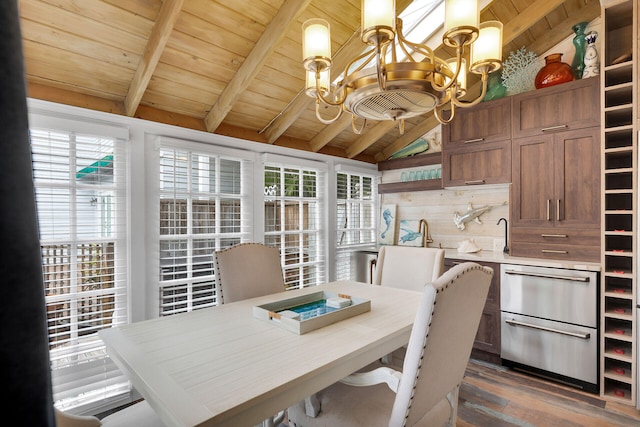 1001 United St Unit B, Key West, FL 33040 - dining area featuring wooden ceiling, a chandelier, and dark wood-style flooring