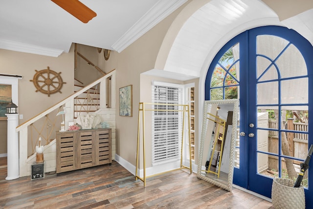 1001 United St Unit B, Key West, FL 33040 - foyer with french doors, stairs, wood finished floors, and crown molding