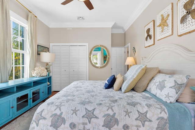 1001 United St Unit B, Key West, FL 33040 - bedroom featuring ornamental molding, a closet, and a ceiling fan