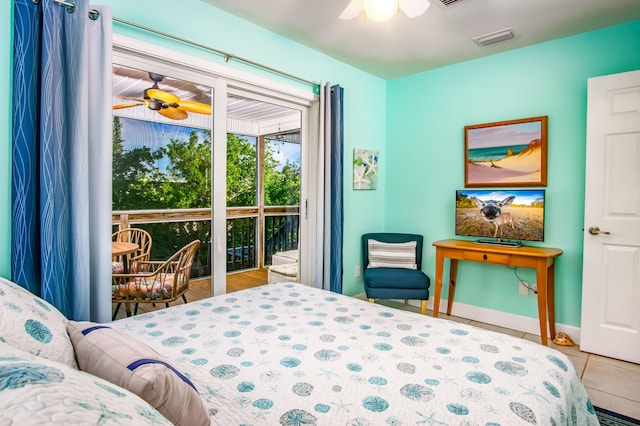 tiled bedroom with access to exterior