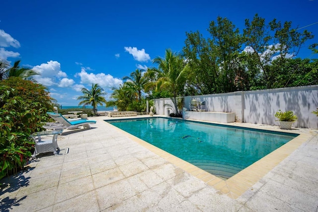 view of swimming pool with a patio