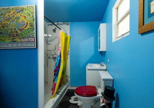 bathroom with sink, toilet, and a shower with shower curtain