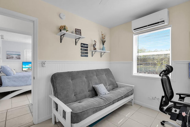 tiled home office featuring a wall unit AC