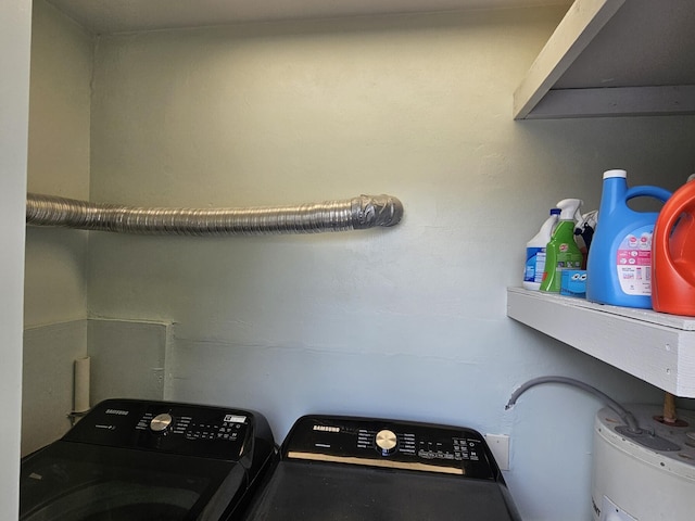 laundry room with independent washer and dryer and water heater