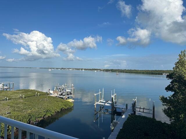 property view of water with a dock and boat lift