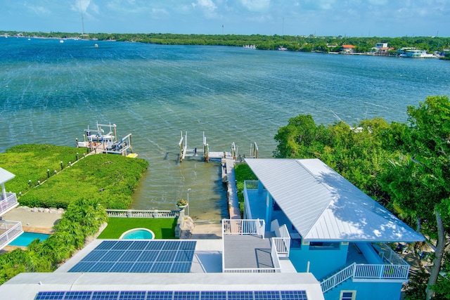 aerial view with a water view