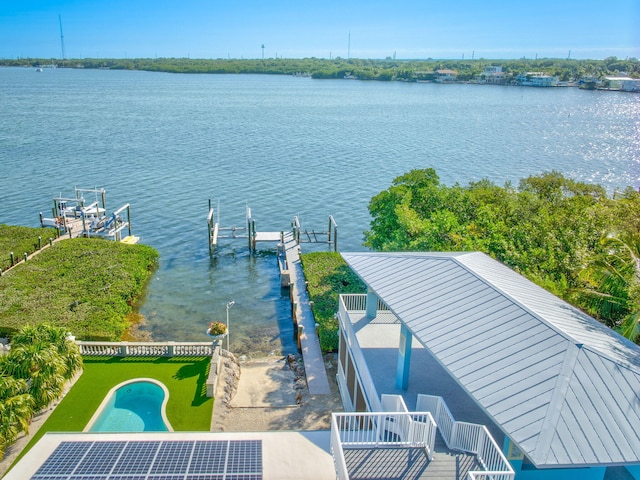 exterior space featuring a water view