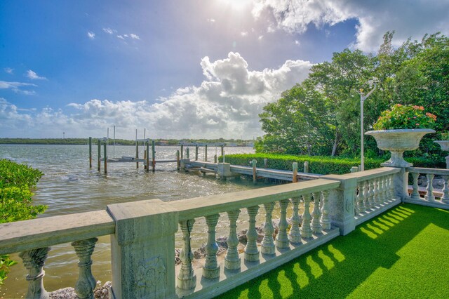 view of dock with a water view