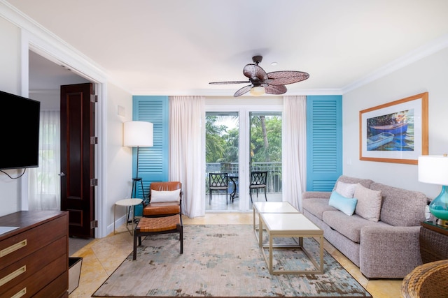 81801 Overseas Hwy Unit 754, Islamorada, FL 33036 - living room with ceiling fan and crown molding