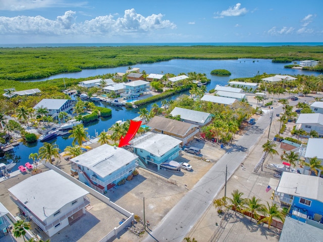 aerial view with a water view