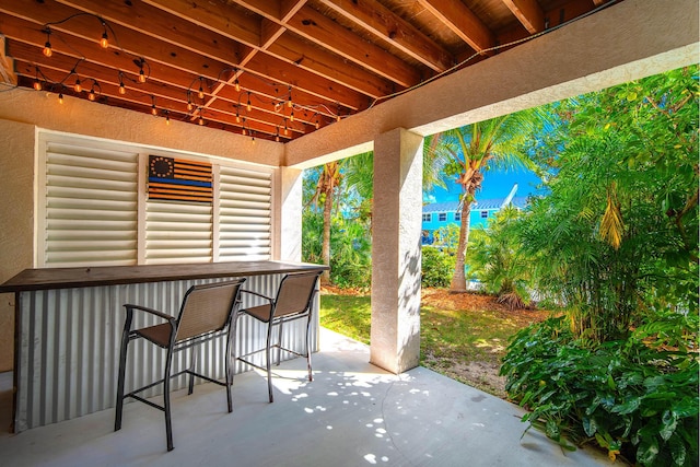 view of patio / terrace featuring an outdoor bar