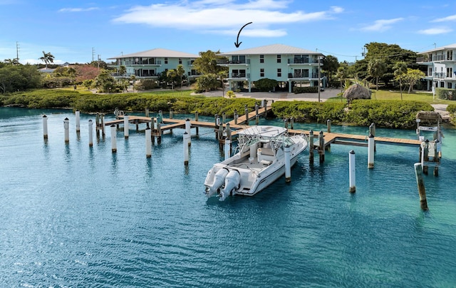 dock area featuring a water view