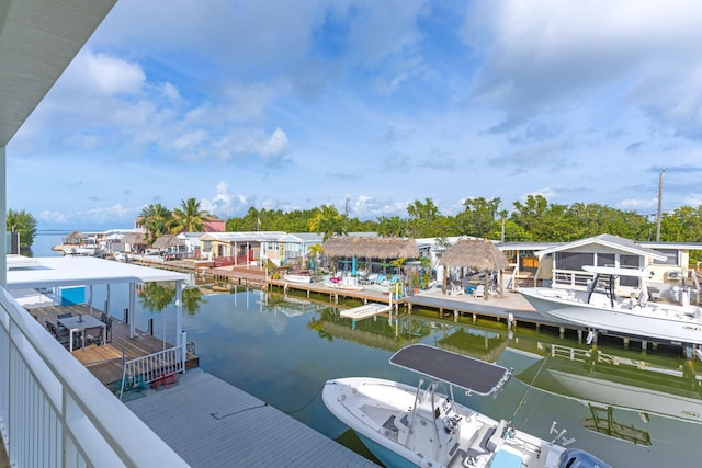 dock area featuring a water view