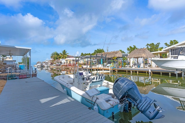 dock area with a water view