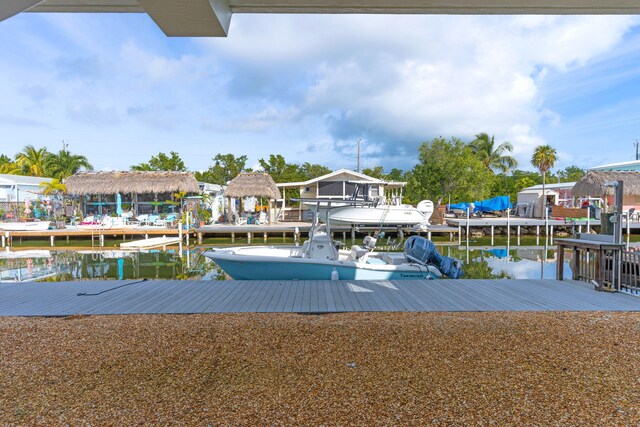 view of dock with a water view