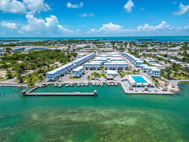 drone / aerial view featuring a water view