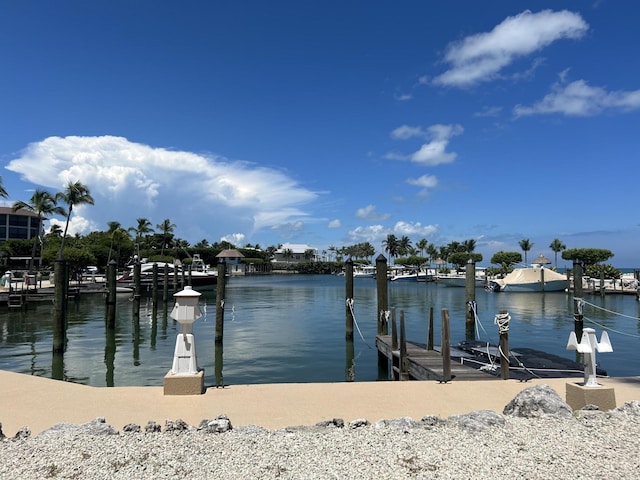 view of dock with a water view