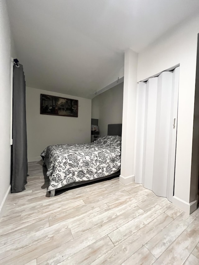 bedroom with a closet and wood finished floors