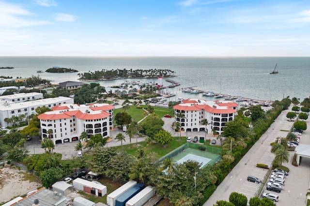 aerial view featuring a water view