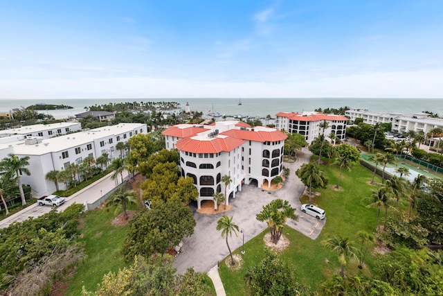 aerial view with a water view