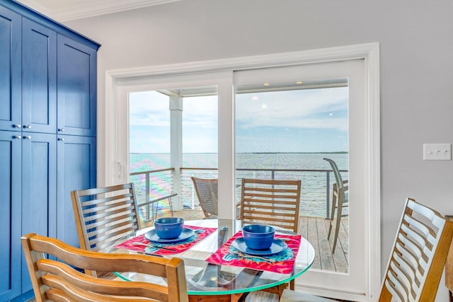 1777 Pine Channel Dr, Little Torch, FL 33042 - dining space with a water view and ornamental molding