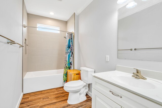 1777 Pine Channel Dr, Little Torch, FL 33042 - bathroom featuring ornamental molding, vanity, wood finished floors, and shower / tub combo with curtain
