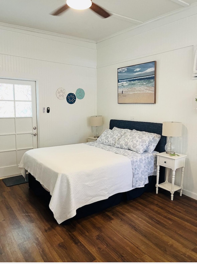 1122 Simonton St, Key West, FL 33040 - bedroom with wood finished floors, crown molding, and ceiling fan