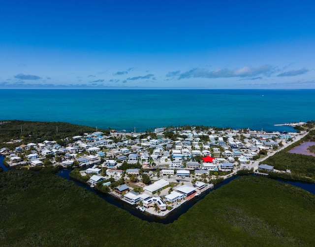 drone / aerial view with a residential view and a water view