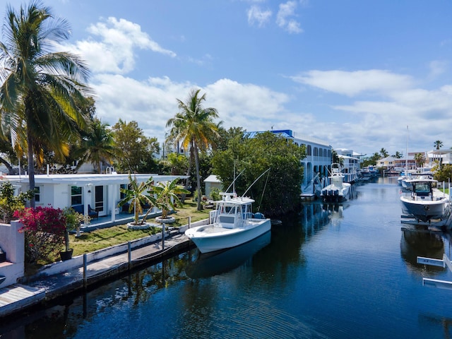 view of dock with a water view