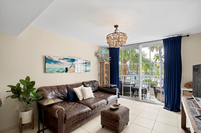 64 Seaside N Ct, Key West, FL 33040 - living room with a chandelier and light tile patterned flooring