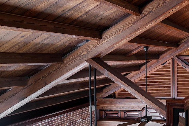 interior space featuring wood ceiling and beam ceiling