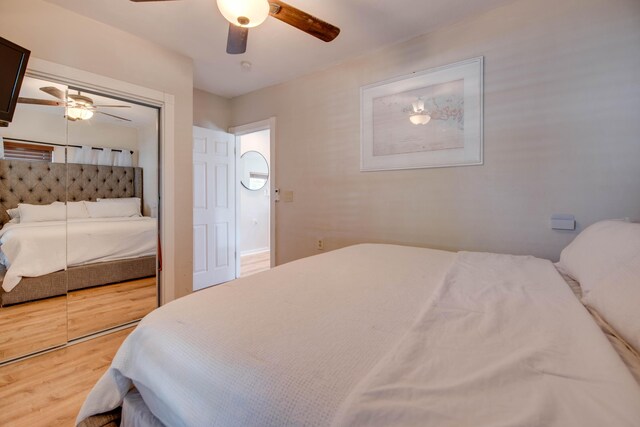 15 Cactus Dr, Big Coppitt, FL 33040 - bedroom with wood finished floors, a ceiling fan, and a closet