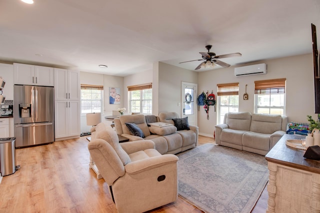 15 Cactus Dr, Big Coppitt, FL 33040 - living area with a wall unit AC, light wood-type flooring, a ceiling fan, and recessed lighting