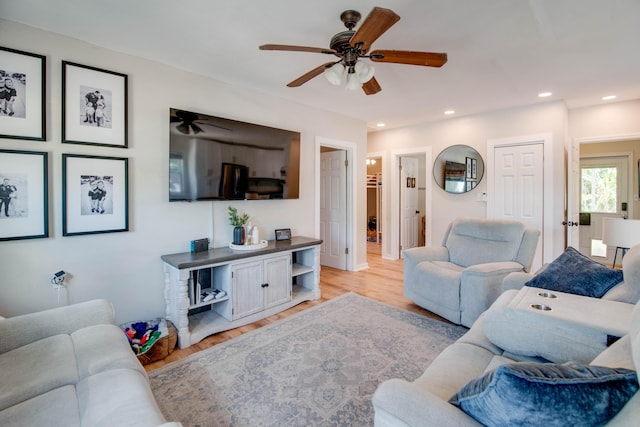 15 Cactus Dr, Big Coppitt, FL 33040 - living area with ceiling fan, light wood-style flooring, and recessed lighting