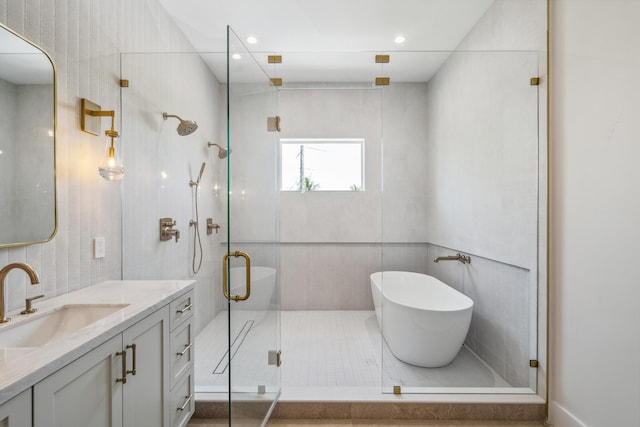 194 Buttonwood Ln, Islamorada, FL 33036 - full bathroom featuring vanity, a freestanding bath, and a stall shower