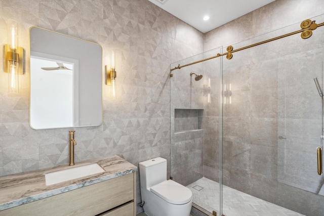 194 Buttonwood Ln, Islamorada, FL 33036 - full bathroom featuring tile walls, a stall shower, and vanity