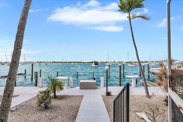 view of dock with a water view