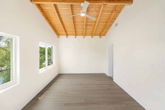 365 Pirates Rd, Little Torch, FL 33042 - unfurnished room featuring visible vents, high vaulted ceiling, beam ceiling, and wooden ceiling