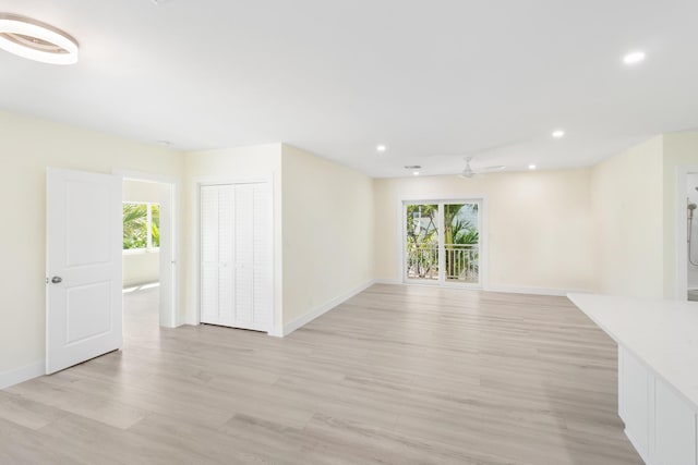 365 Pirates Rd, Little Torch, FL 33042 - unfurnished living room with recessed lighting, baseboards, a ceiling fan, and light wood-type flooring