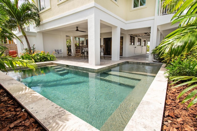 365 Pirates Rd, Little Torch, FL 33042 - outdoor pool featuring a ceiling fan and a patio area