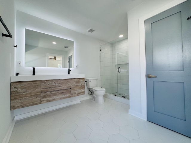 1708 Duncan St, Key West, FL 33040 - bathroom featuring tile patterned flooring, vanity, a stall shower, and recessed lighting