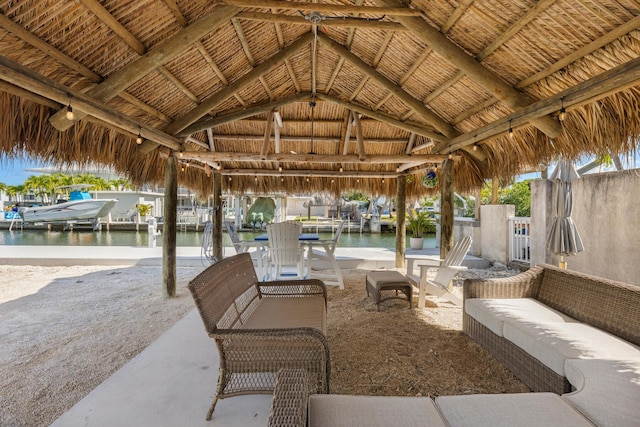 240 S Coconut Palm Blvd, Tavernier, FL 33070 - view of patio with a water view, a gazebo, and an outdoor hangout area